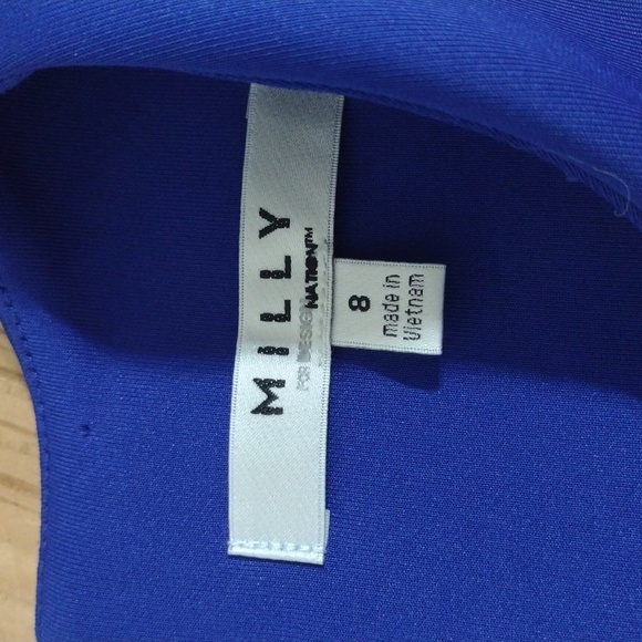 Milly Blue Fit & Flare Sleeveless Dress Exposed Goldtone Back Zip Size 4 - Picture 6 of 11